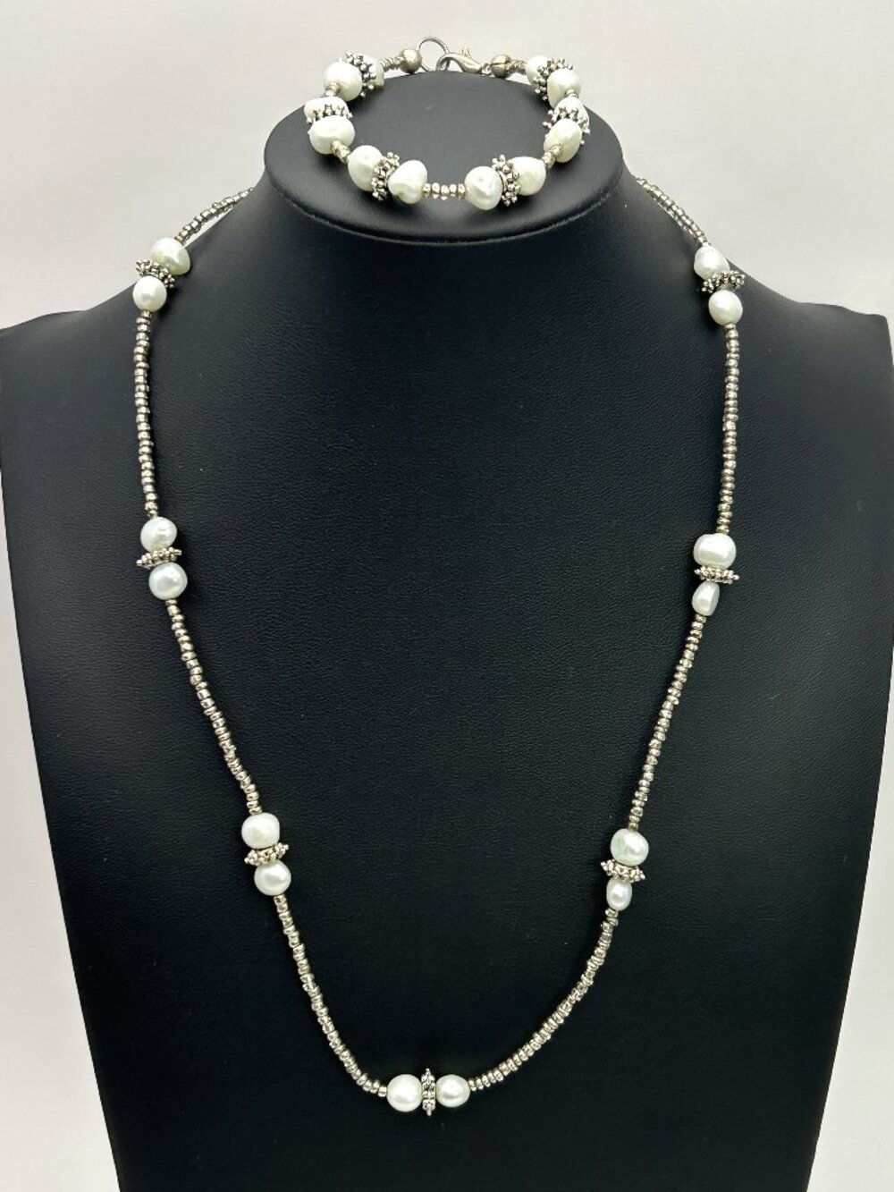 Baroque Pearl Necklace Bracelet Set Beaded Boho Bridal Wedding Jewelry
